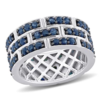Miadora 3 5/8ct TGW Blue Sapphire Triple Band Ring in 14k White Gold
