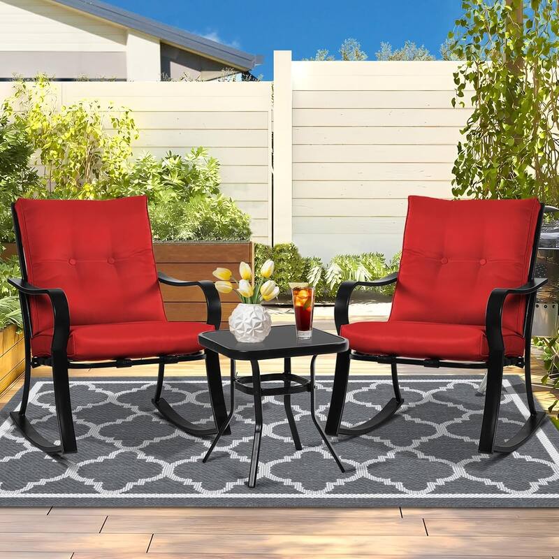 3-piece Outdoor Rocking Chair Chat Set with Side Table