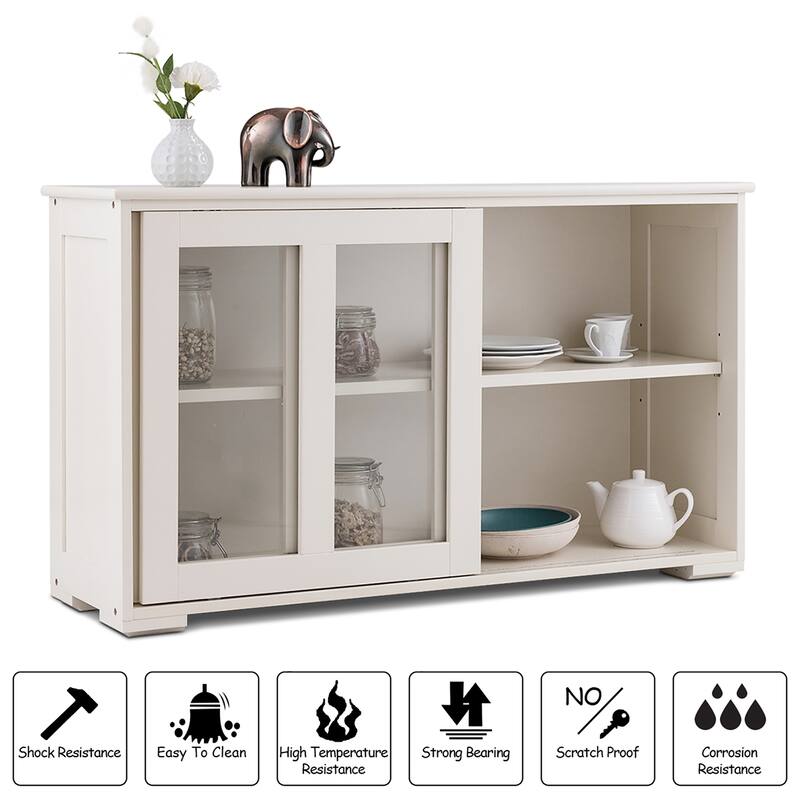 Wooden Buffet Cupboard Storage Sideboard w/ Sliding Glass Door