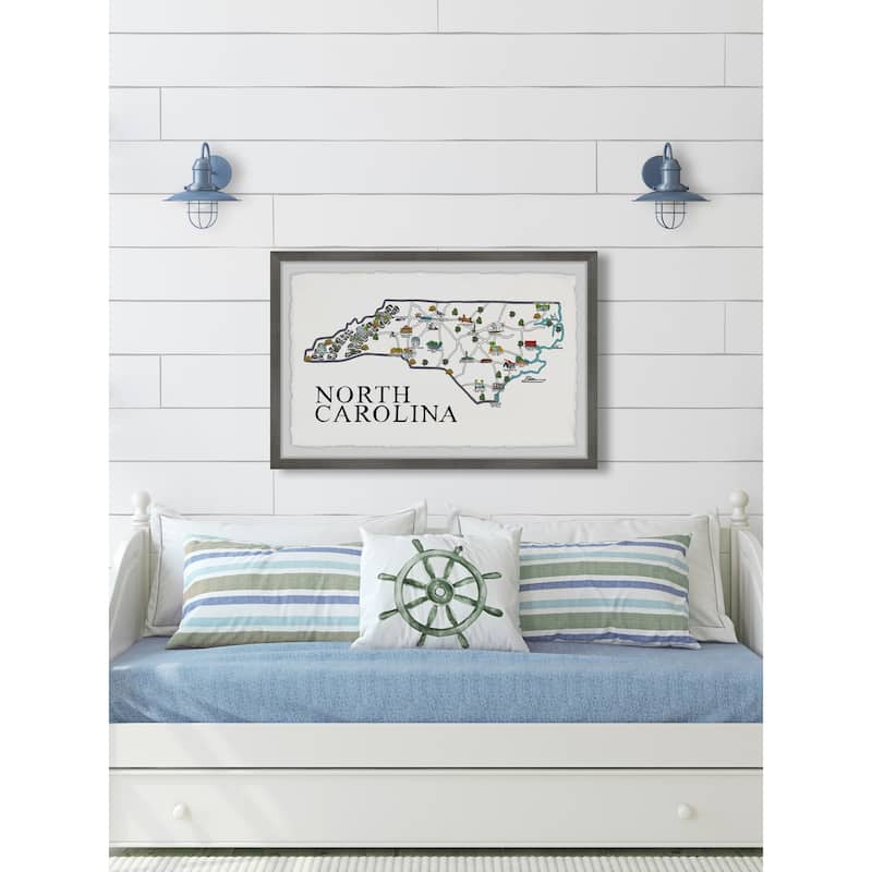 'North Carolina Landmarks Map' Framed Painting Print