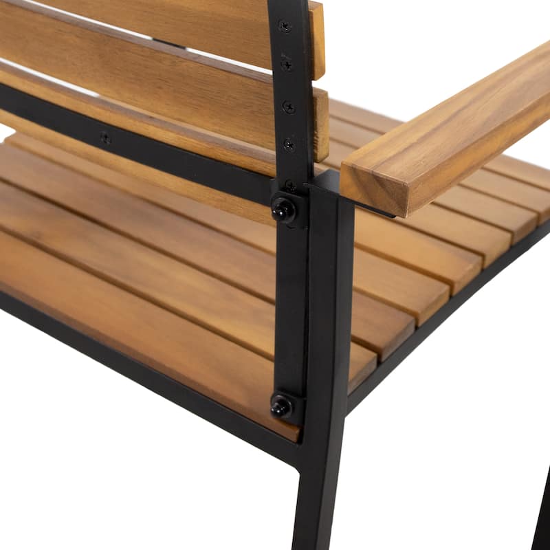 Laris Acacia Wood and Metal Chair Set Teak Black Modern Outdoor Dining Patio Furniture