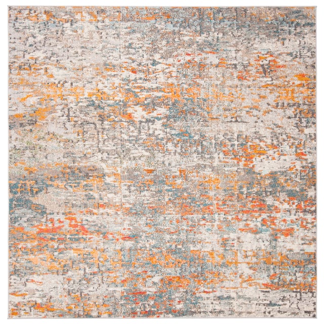 SAFAVIEH Madison Loane Modern Abstract Rug - 4' x 4' Square - Grey/Orange