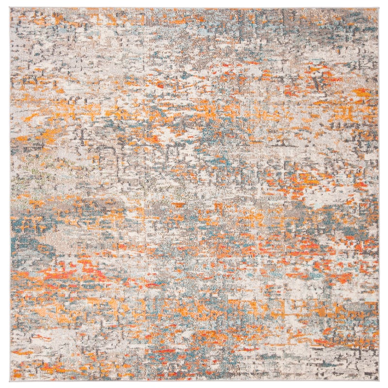 SAFAVIEH Madison Loane Modern Abstract Rug - 5' x 5' Square - Grey/Orange