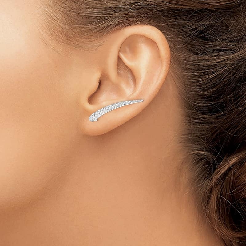 Curata 14k White Gold Textured Ear Climber Earrings 28x3.7mm