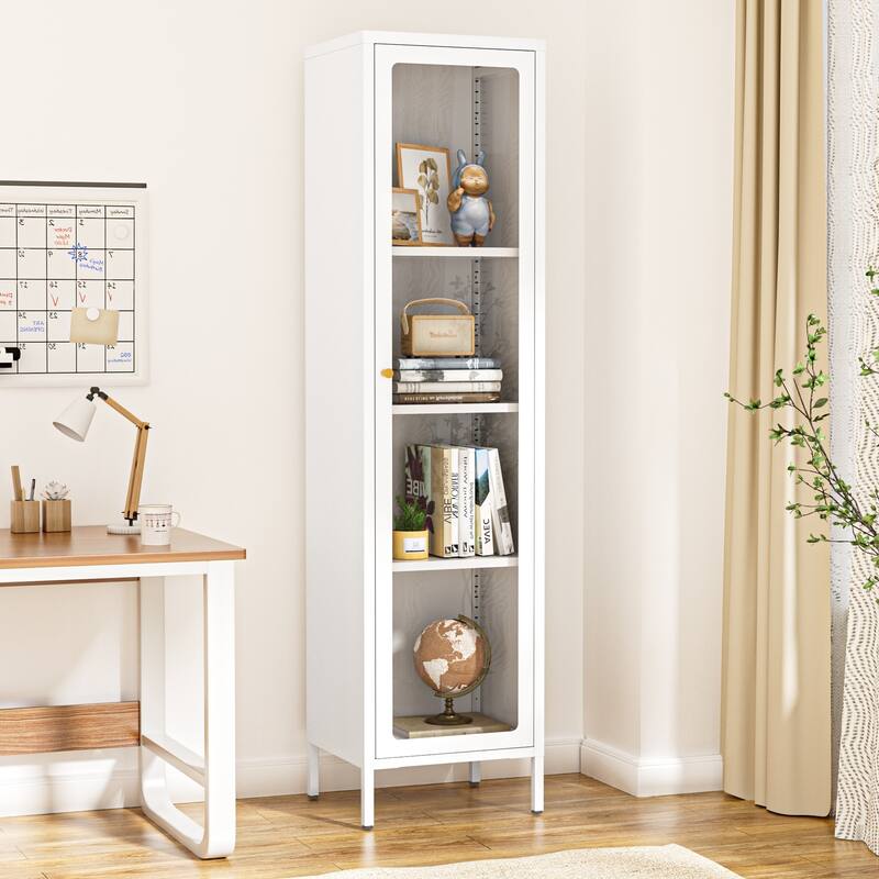 4/5-Tier Glass Curio Display Cabinet with Doors & Adjustable Storage Shelves