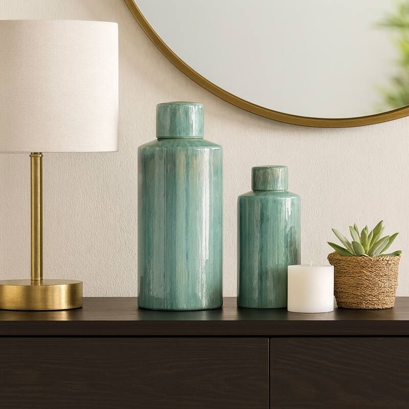 Sagebrook Home Corvallis Ceramic Canisters, Cylinder (Set Of 2)