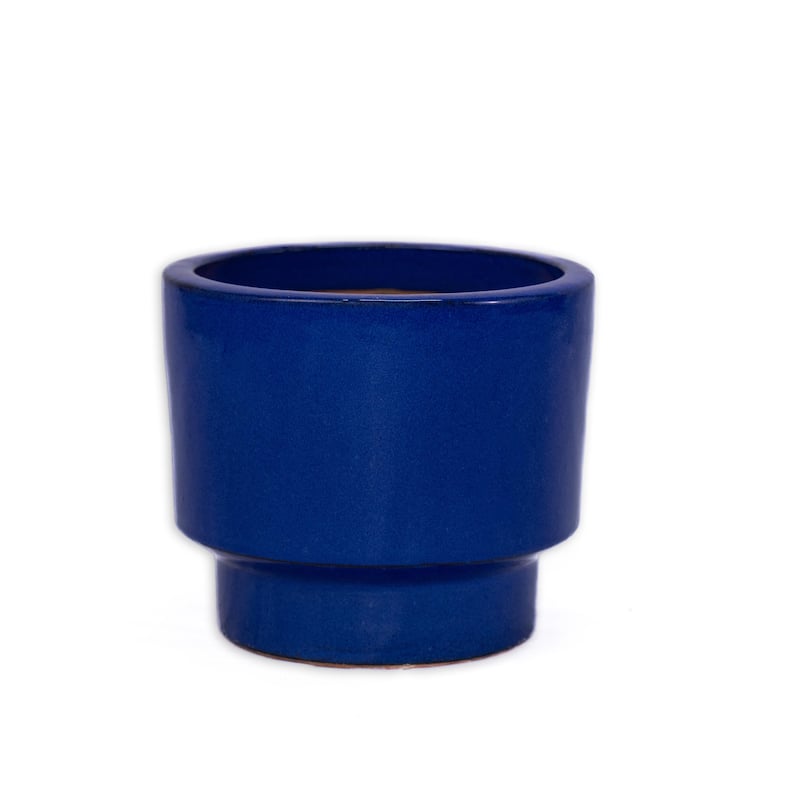 Antique Blue Green Ceramic Planter Set of 3 - 15 Inch Square Modern Plant Pots with Drainage