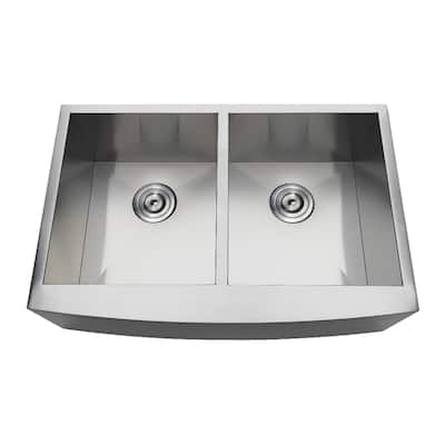 Kingston Brass Uptowne 30-Inch Stainless Steel Apron-Front Double Bowl Farmhouse Kitchen Sink in Brushed