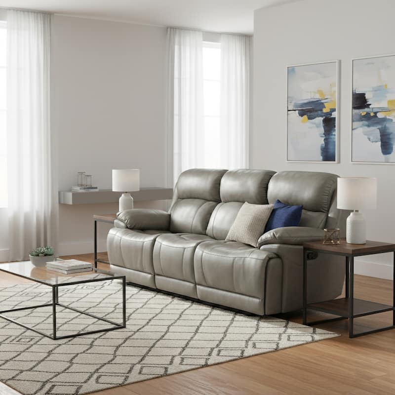 Estella Grey Italian Leather Contemporary Power Reclining Sofa