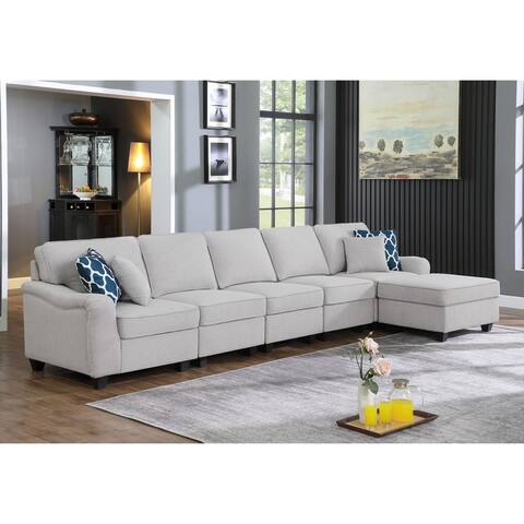 Light Gray Linen Upholstered L-Shape Sectional Sofa with Ottoman