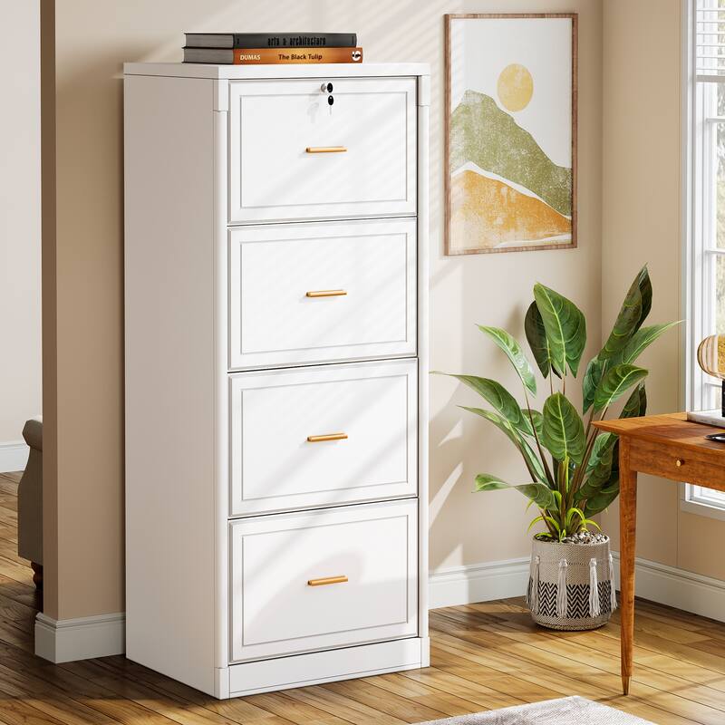 4-Drawer File Cabinet with Lock and Key, Vertical Filling Cabinet for A4/Letter/Legal Size Files