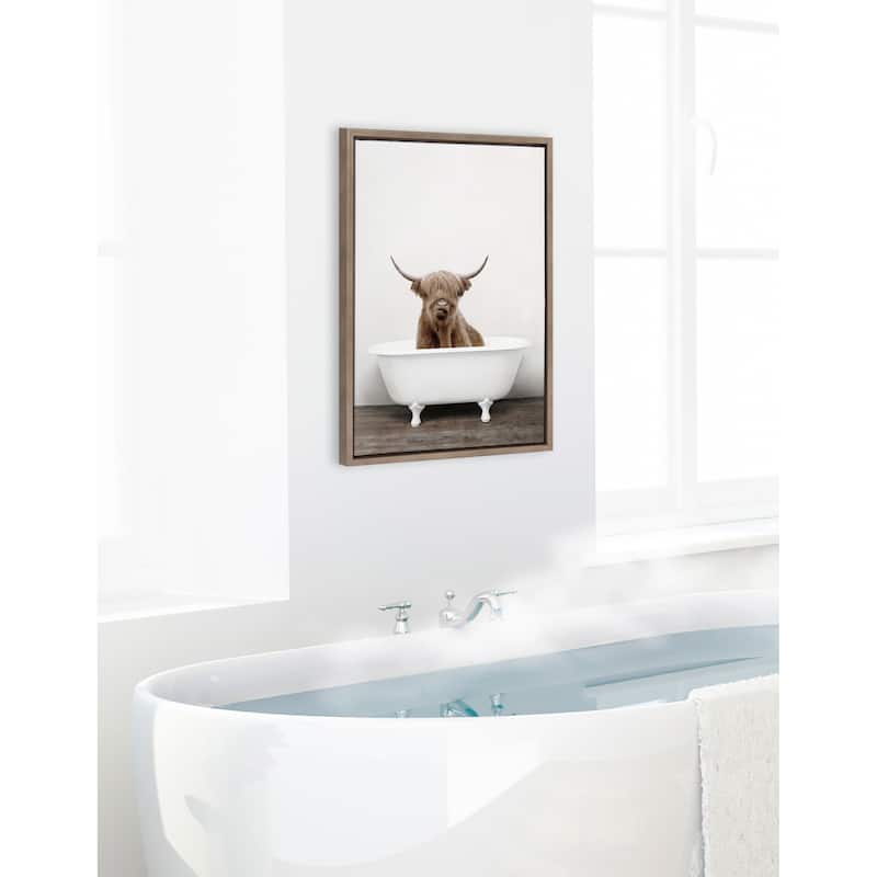 Kate and Laurel Sylvie Highland Cow Tub Framed Canvas by Amy Peterson