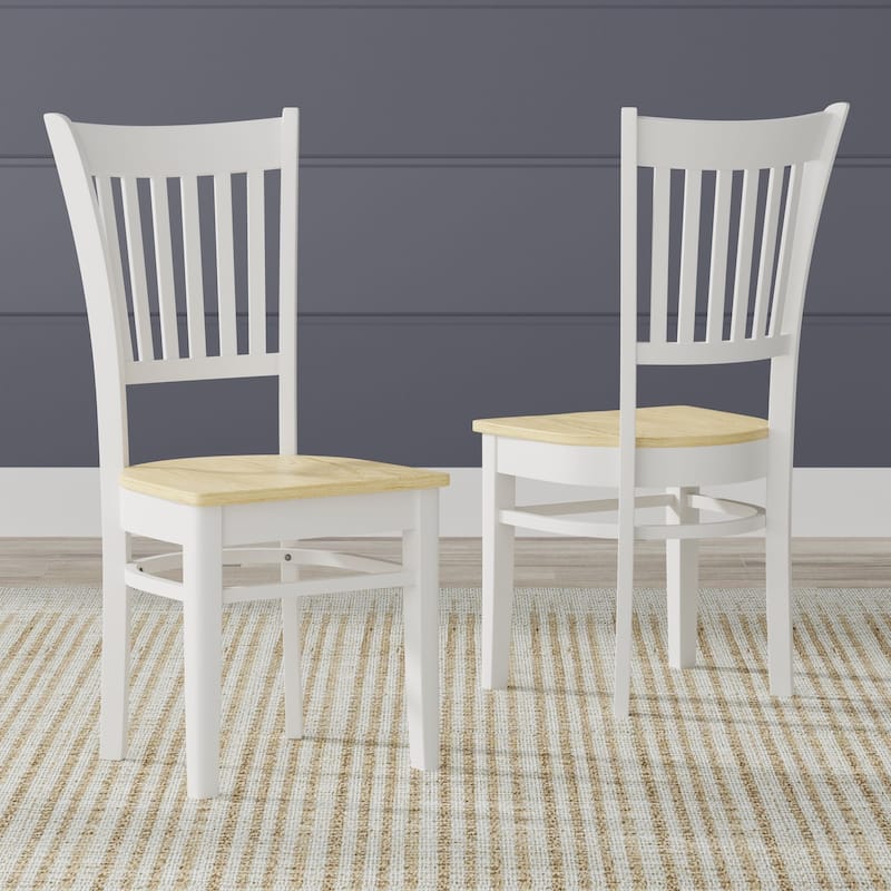 Spindle Back Solid Wood Dining Chairs (Set of 2) - White/Natural