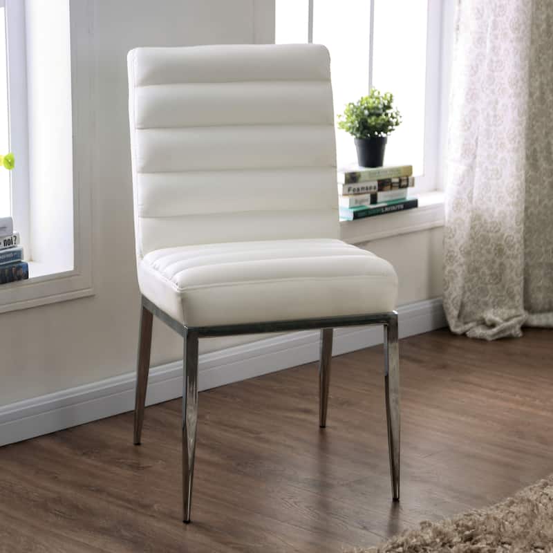 Furniture of America Zigg Modern White Channel Tufted Dining Chairs (Set of 2) - White