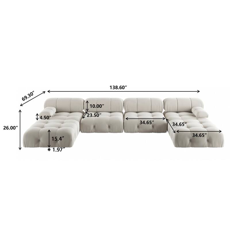 6-Seat Velvet Upholstered Symmetrical U-Shaped Sectional Sofa