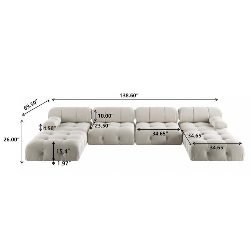 Modern U-Shaped Velvet Upholstered Modular Sectional Sofa 6-seater Extra Wide Chaise Lounge Couch for Living Room