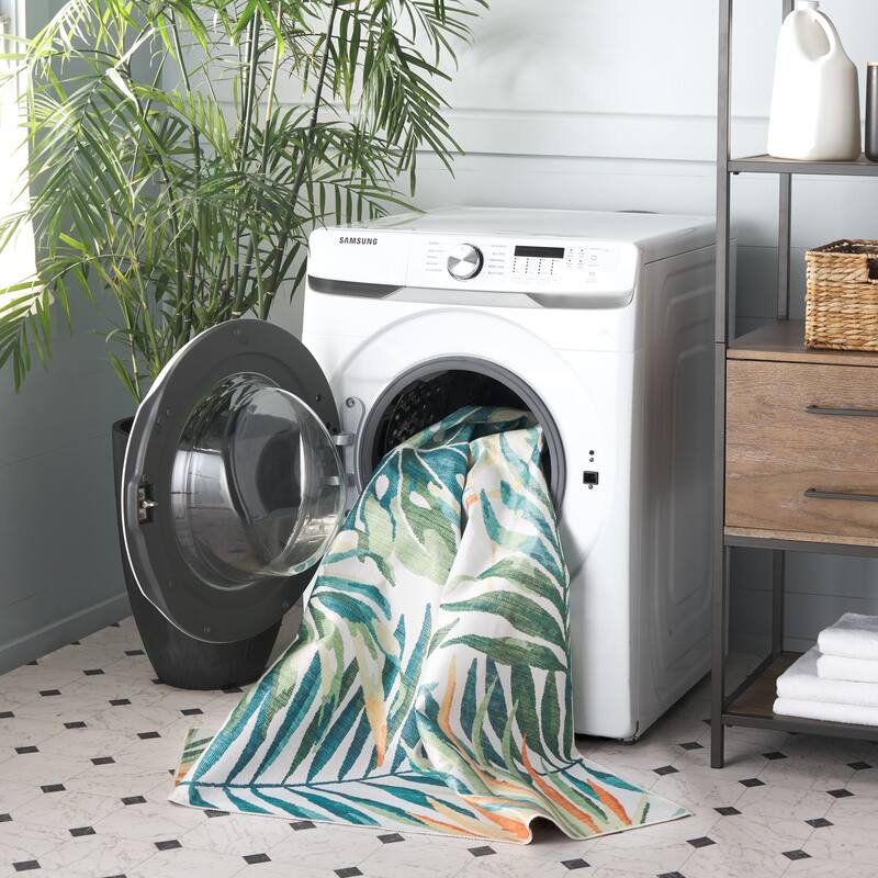 SAFAVIEH Malibu Franz Machine Washable Slip Resistant Rug - 9' x 12' - Ivory/Green