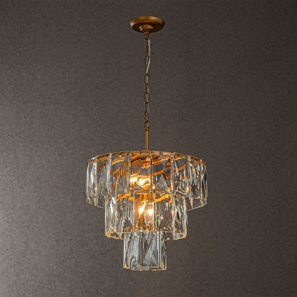 CraftHome 18'' 4-Light Mid-Century Modern Glam Antique Gold Crystal Chandelier For Dining Room Living Room - W18‘’