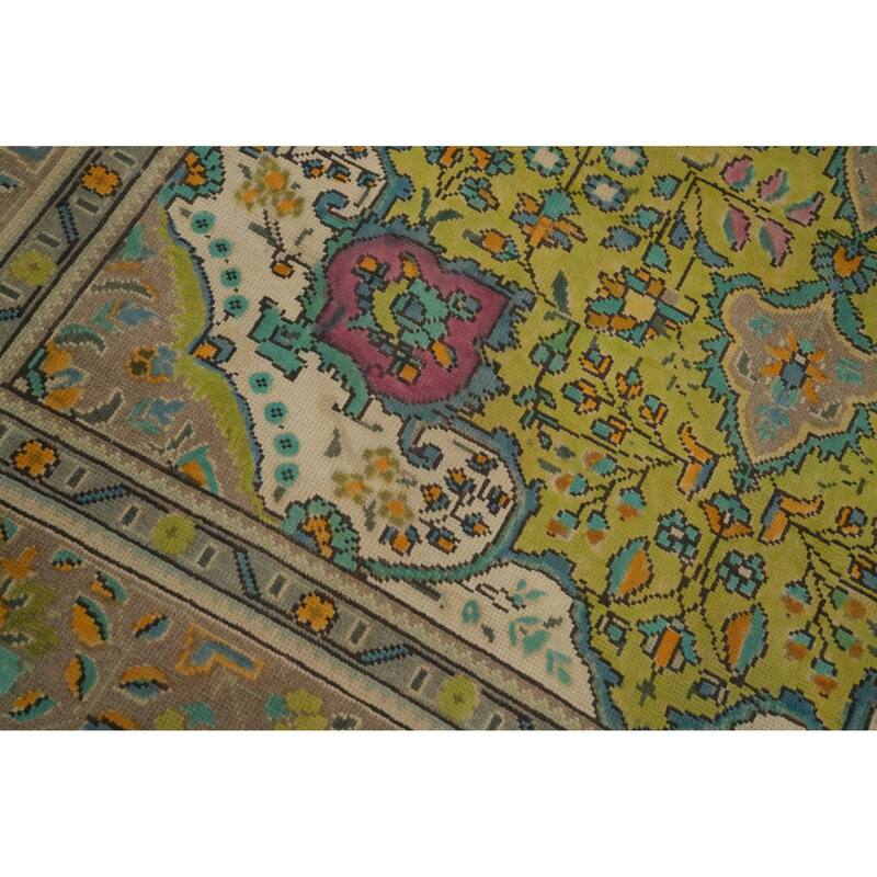 Hand Knotted Oriental 100% Wool Carpet Traditional Floral Green Tabriz Area Rug - 8' 11'' X 6' 4''