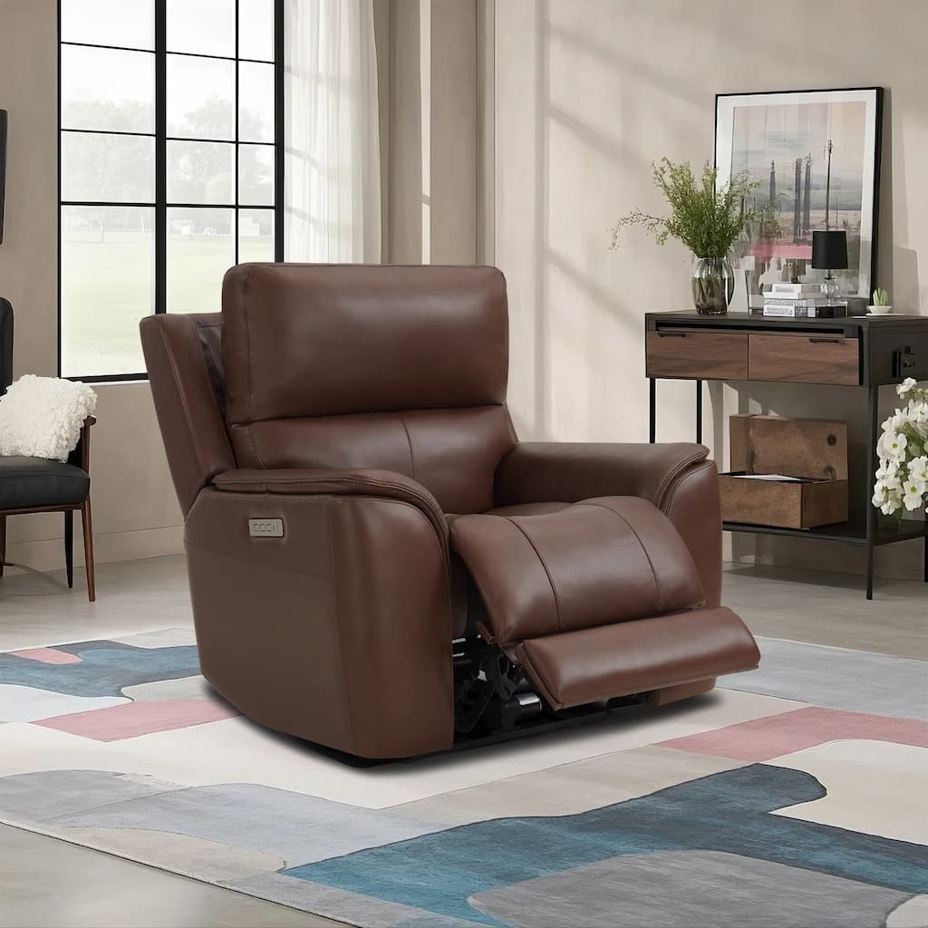 41.5" W Premium Genuine Leather Triple-Power Recliner Sofa with USB & Type-C Ports, Ajustable Headrest