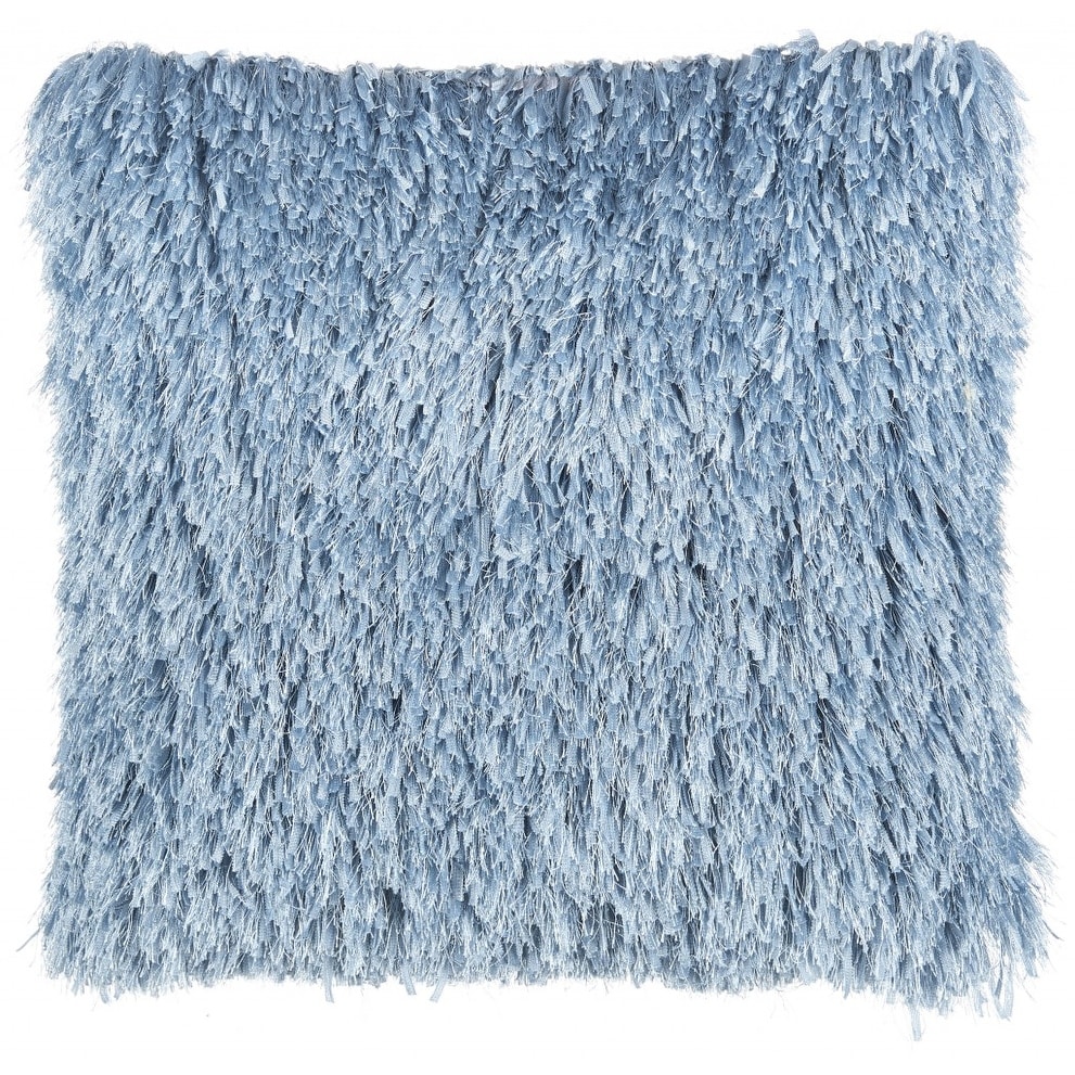 Square Ocean Blue Shag Throw Pillow White