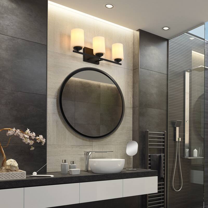 Modern Farmhouse 3-Light ORB Bathroom Vanity Light White Frosted Glass Wall Sconce - L 23" x W 6" x H 7.5"