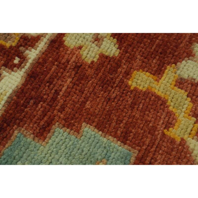 Handmade Blue Oushak Vegetable Dye Area Rug, Medallion Geometric Carpet - 13' 5'' X 10' 2''