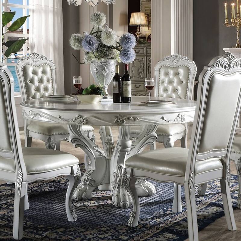 60"Dia Round Dining Table with Wooden Legs in Bone White