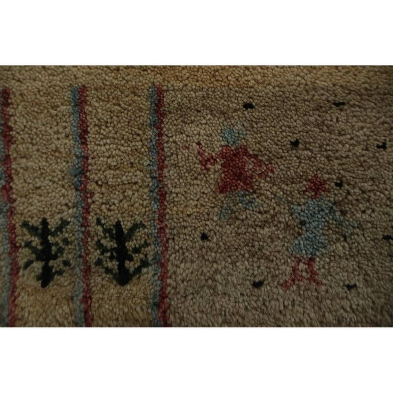 Hand Knotted Oriental 100% Wool Carpet Modern Bordered Yellow & Gold Gabbeh Area Rug - 6' 0'' X 3' 11''