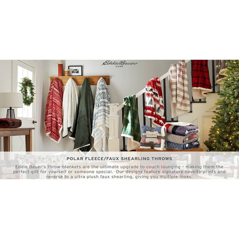 Eddie Bauer Ultra Soft Plush Fleece Reversible Oversized Throw Blankets