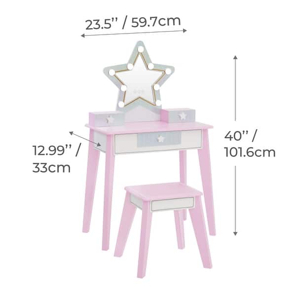 Fantasy Fields Little Princess Star Vanity with LED Mirror - 23.5" L x 12.99" W x 40.0" H