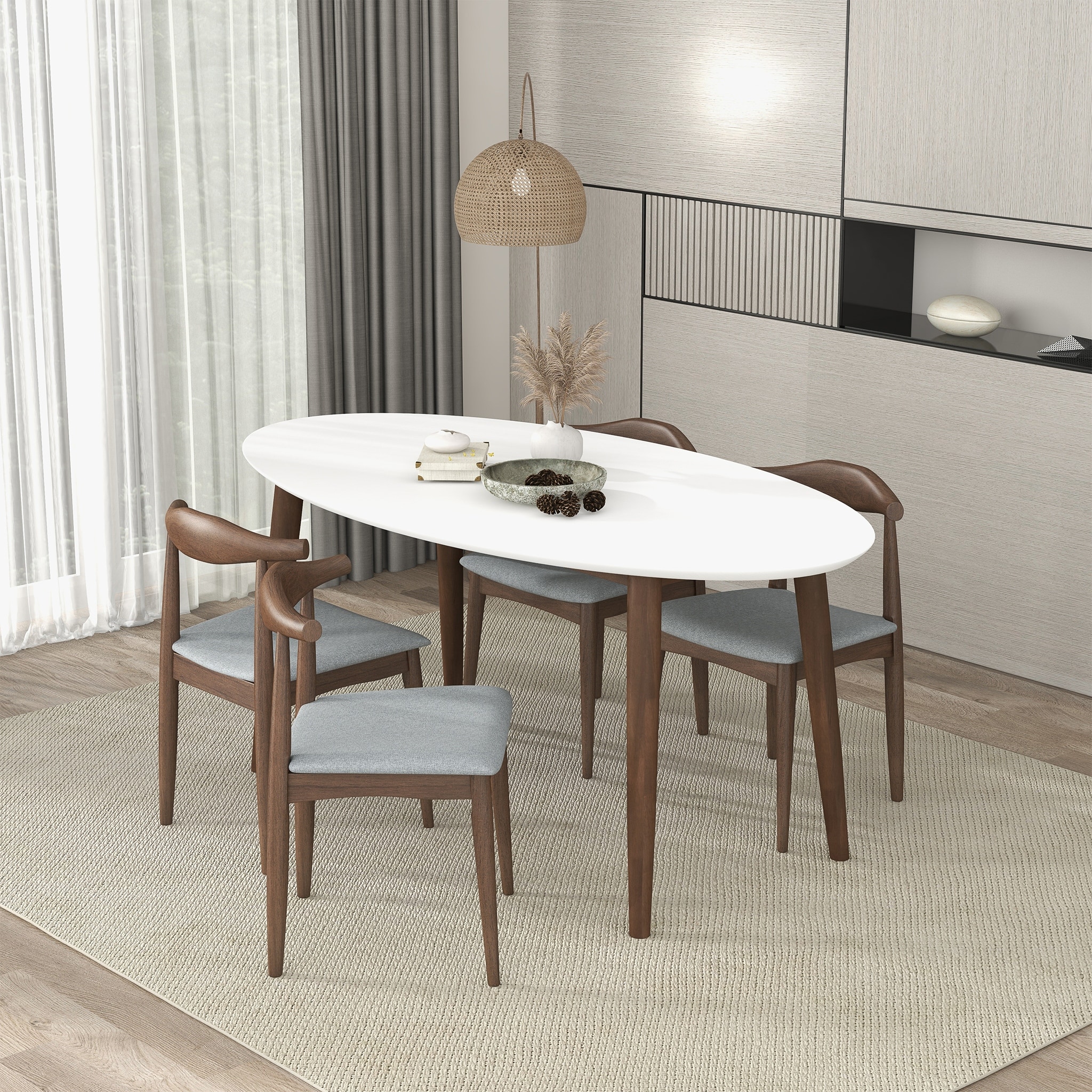 White wood hotsell oval dining table