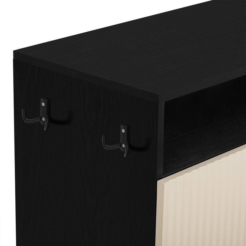 Entryway Bench Cabinet With Cushion, 2 Doors and 3-Tier Adjustable Shelves for Entryway Organization