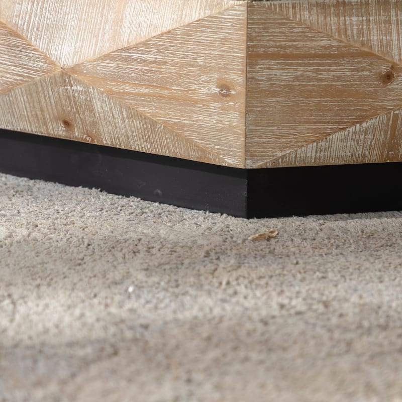 Wooden Coffee Table Center Table with 3D Texture, Geometric End Table Accent Table with Three-Dimensional Embossed Pattern