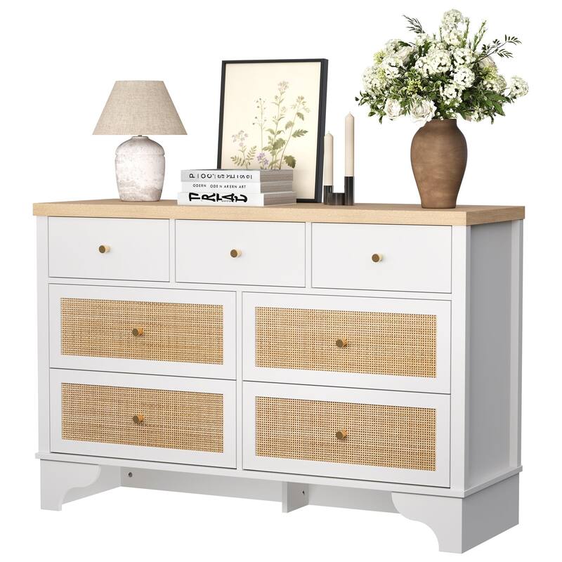 Dresser for Bedroom with 7 Drawers, 7 Drawers Double Dresser, 47.3'' Wide Wood Chest of Drawers with Wood Drawer