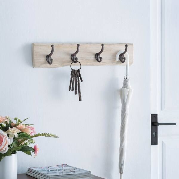 6 Hook Amelia Wall Shelf with Hanging Rod Black/Rustic - Danya B.