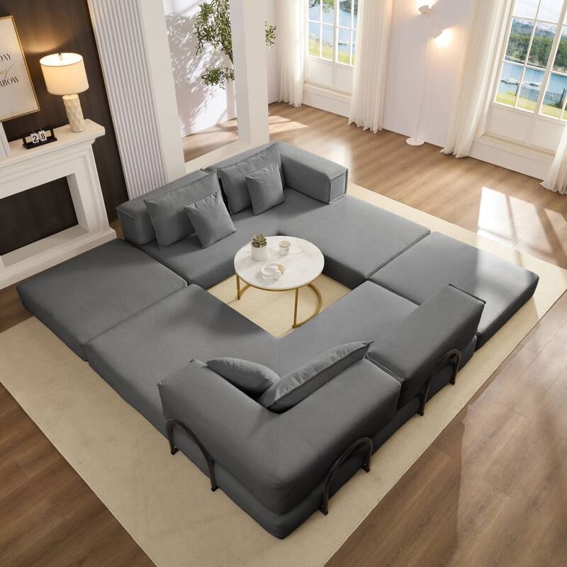 118.2" Modular L-Shaped Oversized Upholstered Sectional Sofa Set with 6 Pillows