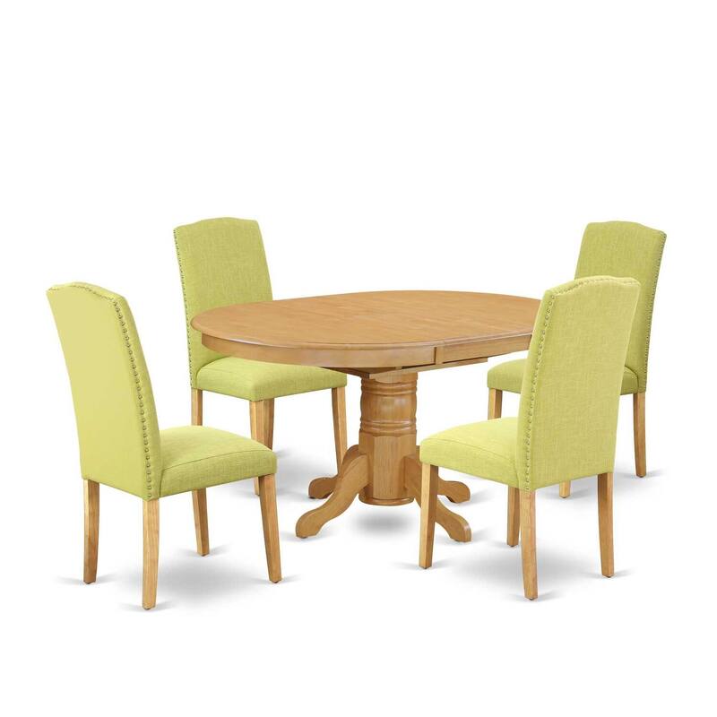 Coastal Dining Set - 5Pc Oval Table & 4 Chairs - 42/60" Table with Butterfly Leaf - Linen Fabric