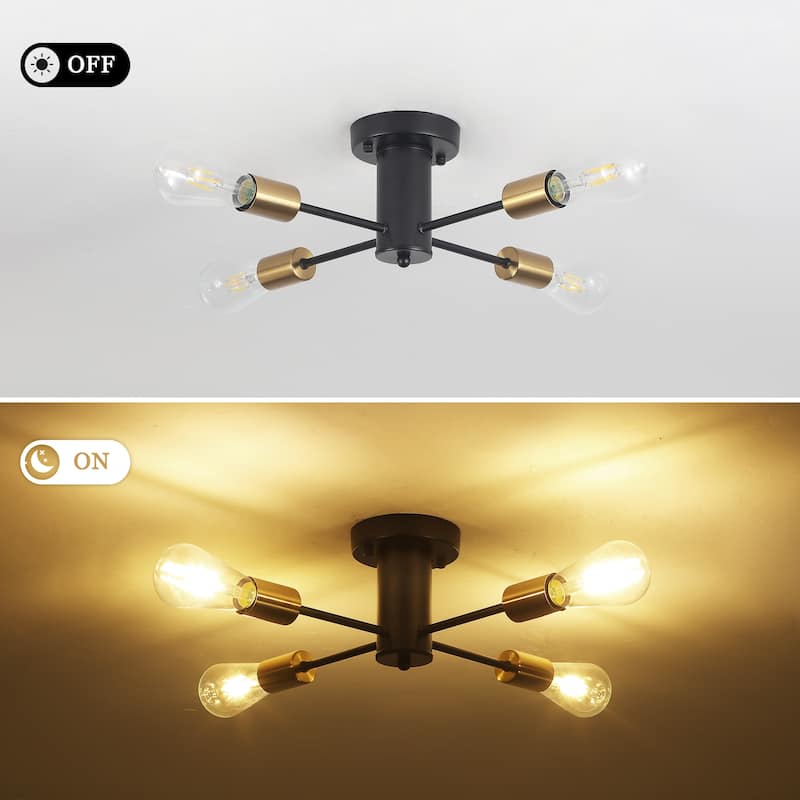 4-Light Modern Semi Flush Mount Chandelier for Bedroom Study Room