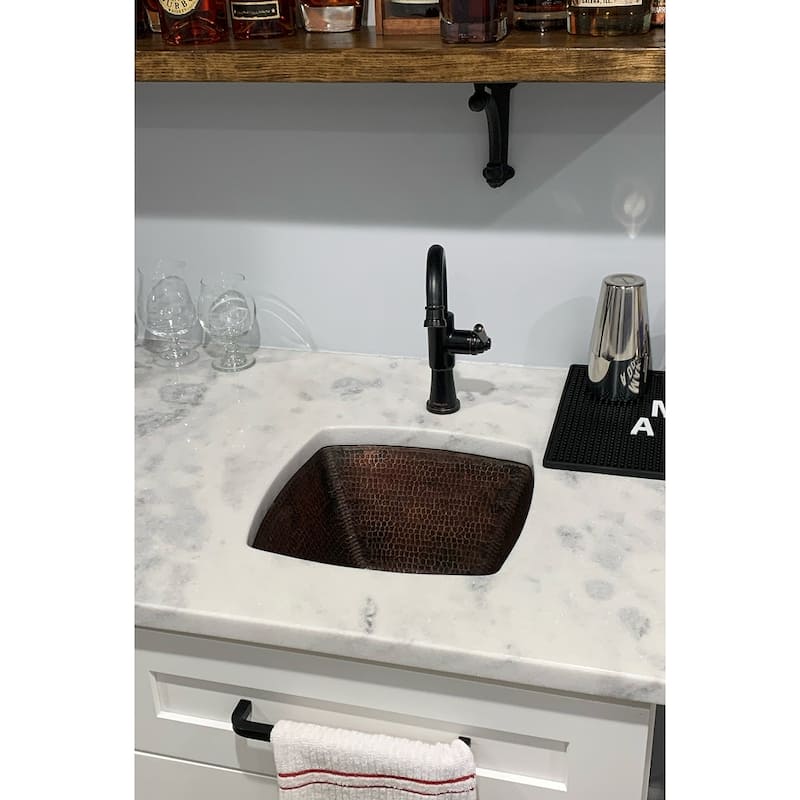 15-in Square Hammered Copper Bar/Prep Sink w/ 2-in Drain Opening (BS15DB2)
