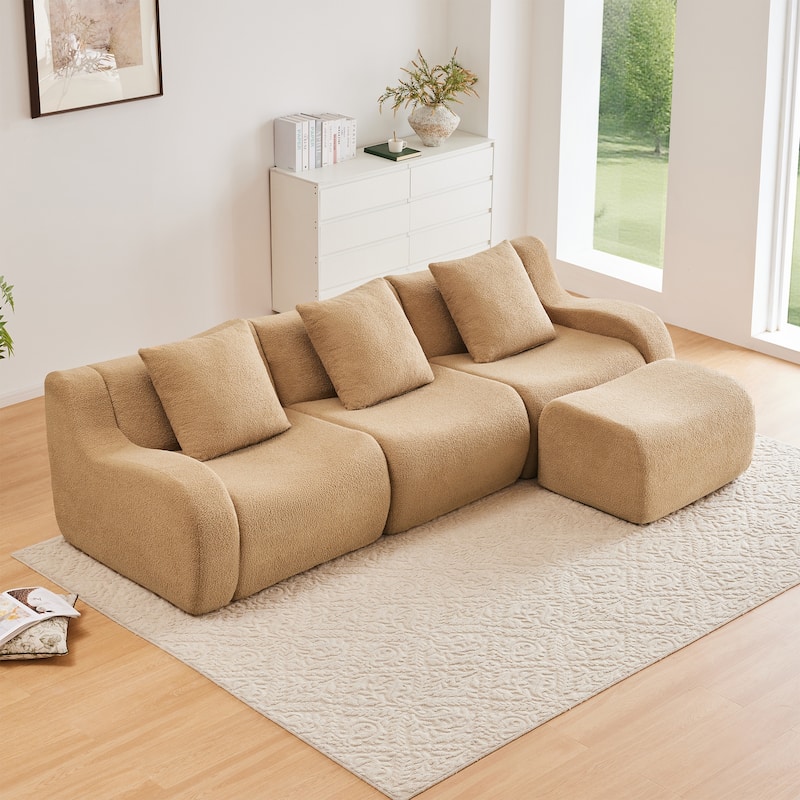 GDF Studio - Fairford 3-Seat Modular Sofa With Curved Armrests & Non-Slip Base