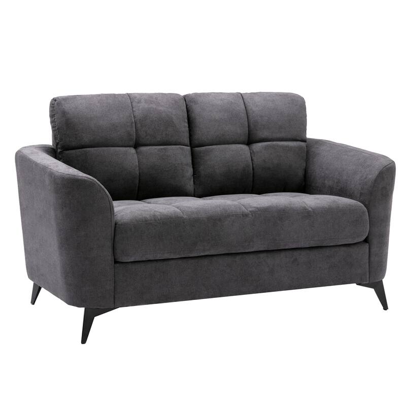 Odin 2 Piece Sofa and Loveseat Set, Tufted Cushions, Gray Velvet Upholstery