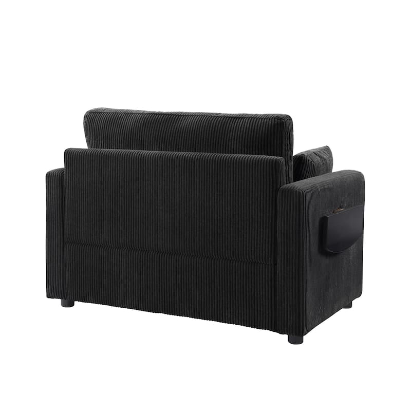 Roomfitters Twin Sofa Bed with Foldable Mattress, Side Table, Storage Pocket and USB Ports for Living Room
