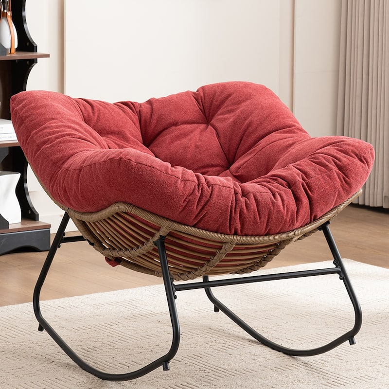 Wicker Rocking Chair Accent Chair with Ergonomic Design, Gentle Rocking Motion Lounge Chair for Living Room