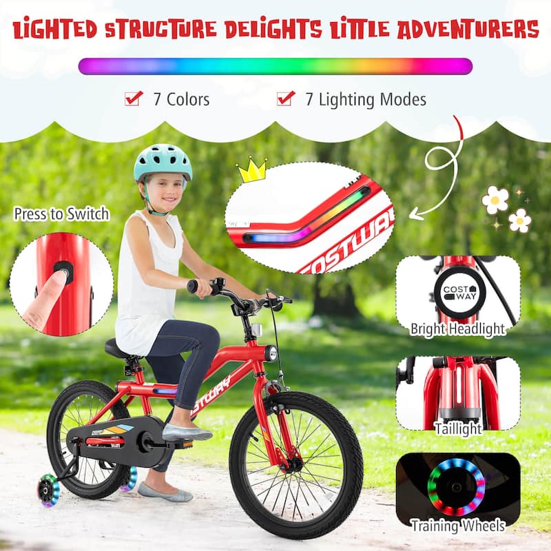 Costway 18" LED Lighted Kids Bike with Adjustable Seat Coaster Brake - See Details