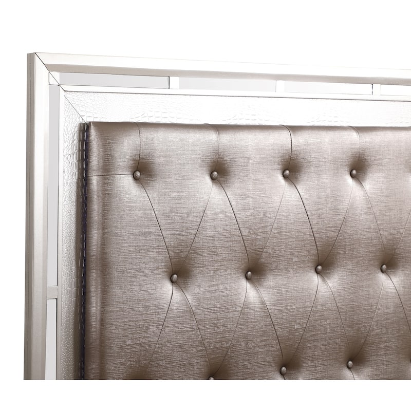 Tufted Croc Panel Full Bed with Mirror - 80" - Silver Champagne