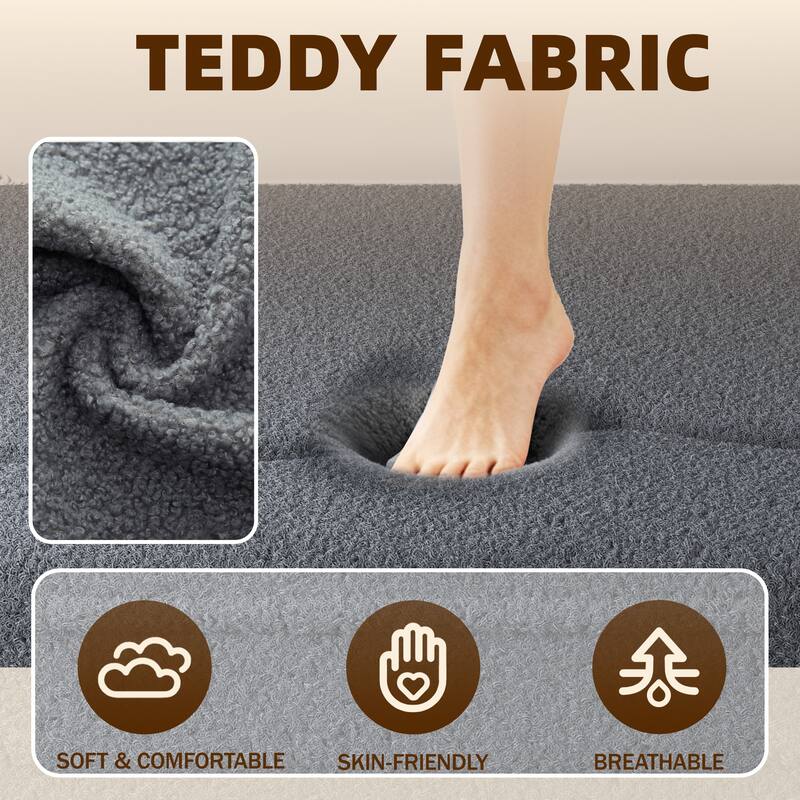 Anmytek Convertible Teddy Fabric Floor Sofa Bed Twin Size Folding Mattress with 2 Pillows Dark Grey