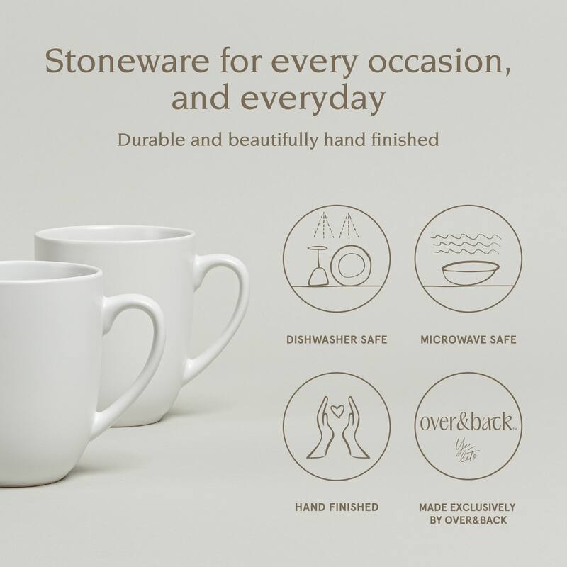 over&back Coupe 15oz Semi-Matte Stoneware Mugs, Set of 4