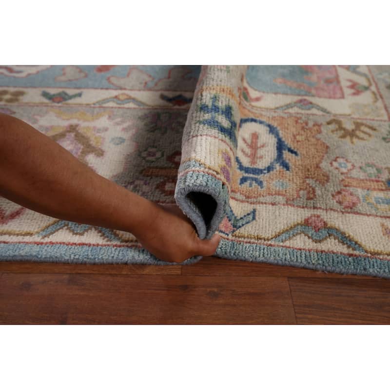 Light Blue Oushak Oriental Area Rug Handmade Wool Carpet - 8'10" x 11'8"