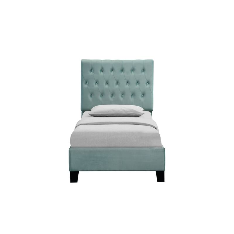 Twin Upholstered Bed in Light Blue Transitional Style